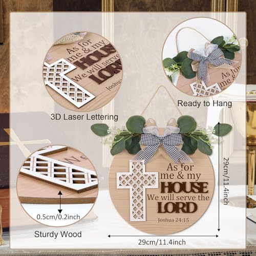 TOARTi Christian Cross Front Door Sign Wreath (11.4"x11.4"), Bible Verse Joshua 24:15 We Will Serve The Lord Wall Sign Hanging, Religious Home Wooden Door Decoration for Housewarming - color: Bible Cross