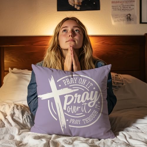 Purple Christian Pillow Covers 18x18, Prayer Pillow case, Prayer Room Decor, Christian Decor, Christian Gifts for Women, Serenity Prayer Gifts. - color: Purple
