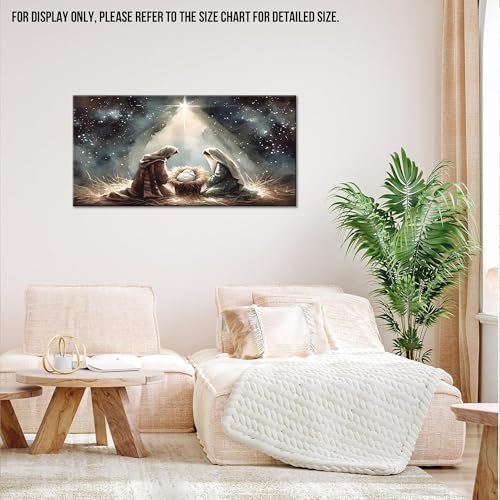Jesus Christian Religious God Canvas Wall Art, Large Nativity Scene Poster Painting, Spiritual Canvas Artwork Pictures, Inspirational Nursery Wall Decor for Living Room, Bedroom, 24x12 Inch - color: Jesus Artwork02, size: 24"L x 12"W