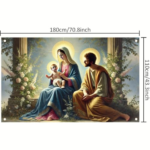 Holy Family Christmas Banner 71x43 Inch Nativity Scene Religious Holiday Decoration forOutdoor Indoor Church Celebration Xmas Party Decor - color: Holy Blessing
