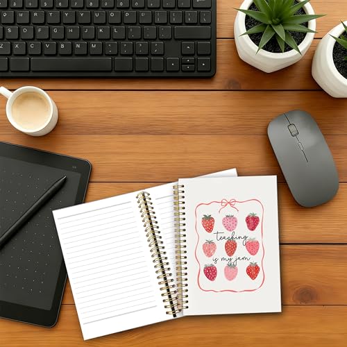 Moody Strawberry Spiral Notebook Journal,Teaching Is My Jam Spiral Notebook,Teacher Notebook,Preppy Girly Aesthetic Journal for School Supplies,5.5x8.3 Inch - color: Multiple Color-5