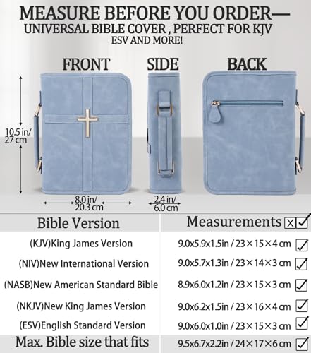 Vegan Leather Bible Cover Case, Bible Bag for Men Women, Gift Box Packaging - color: Light Blue