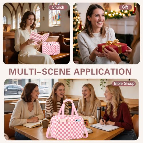 Bible Cover Case for Women, Large Bible Bag with Shoulder Strap - color: Pink