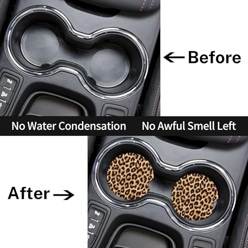 Leopard Print Car Cup Holder Coasters 2 Pack 2.63" for Women - color: Brown