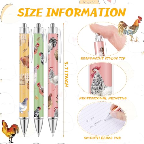 Dispowreath 12 Pcs Chicken Ballpoint Pens 1.0 mm Black Ink Hen for Women - style: Chicken