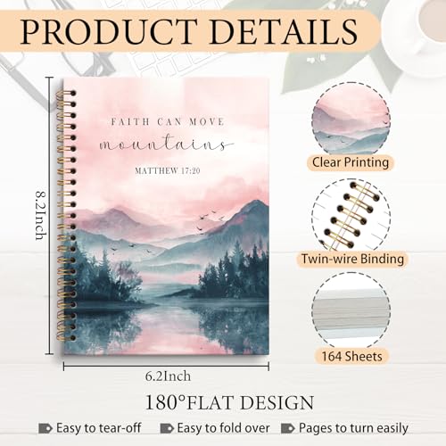 Christian Inspirational Notebook Journal, Faith Can Move Mountains Motivational Scripture Journal, Bible Verse Notebooks for Note Taking, Christian Gifts for Women Spiral Notebook 5.5x8.3 Inch - color: MATTHEW 17:20