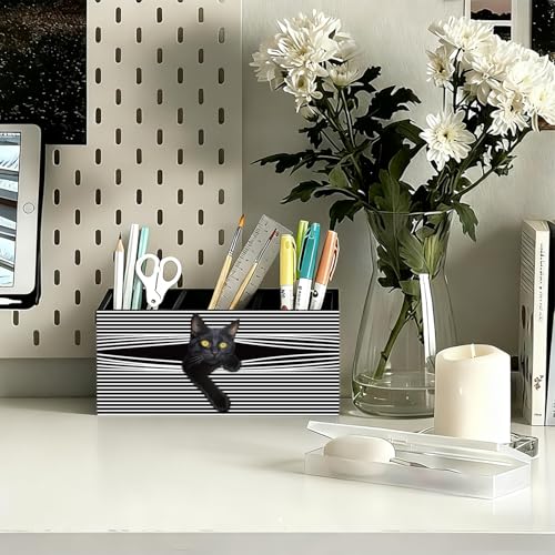Funny Black Cat Pen Pencil Holder for Desk, Black Cat Mom Lady Lovers Gifts for Women, Pet Lover Gifts Wooden Box Sign Decorations for Home Office Desk Tabletop - color: 05-Cat Pen Holder(02)