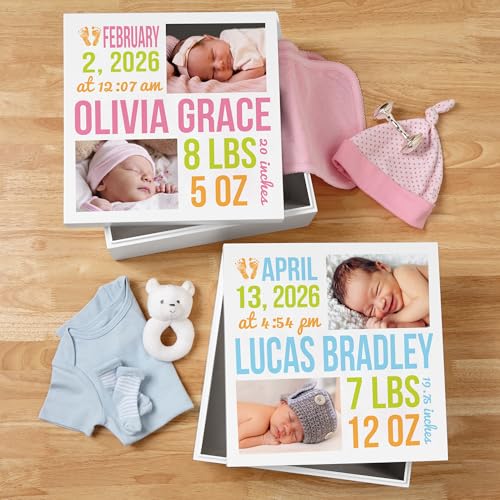 Let's Make Memories Personalized Photo Keepsake Box for New Baby - Memento Storage - Memories Box - Nursery Decor - 12" Sq x 6" H - Bundle of Love - Pink - color: Bundle of Love - Pink