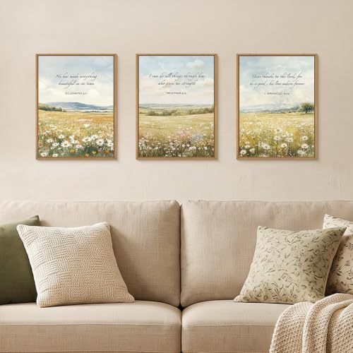 LHIUEM Christian Flowers Framed Canvas Wall Art,Vintage Bible Verse Wall Decor,Religious Jesus Prints,Natural Scripture Artwork for Living Room,Bedroom,Dining Room -12"x16"x3 - color: Christian Flowers Wall Art, size: 12''x16''x3