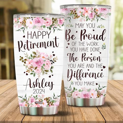Personalized Happy Retirement Tumbler Travel Cup Coffee Mug Insulated Stainless Steel 20oz With Lid Gifts for Coworker Friend Teacher Boss Dad Mom Doctor Women Men - color: RETIREMENT