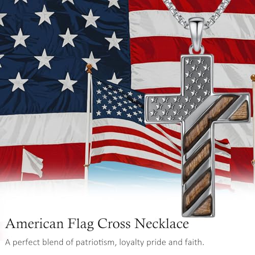 American Flag/Eagle/Star Necklace for Women 925 Sterling Silver Silver/Gold/Black American Flag Pendant 4th of July Jewelry for Wife Sister Girlfriend - color: White-1