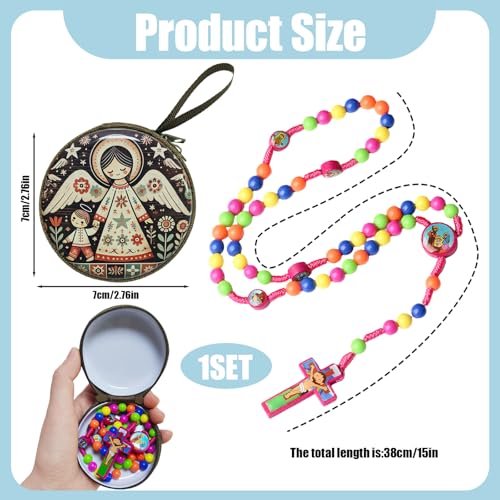 Rosary Beads Rosarios Catolicos, Colorful Plastic with Blue and Red Pendant Crosses, Pocket for Women with Rosary Box, Baptism Easter Gifts - color: Pink, style: I