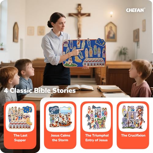 CHEFAN Resurrection Felt Board Bible Stories, 4 Story Sets for Kids - color: The Last Supper & Other 3 Bible Stories Set