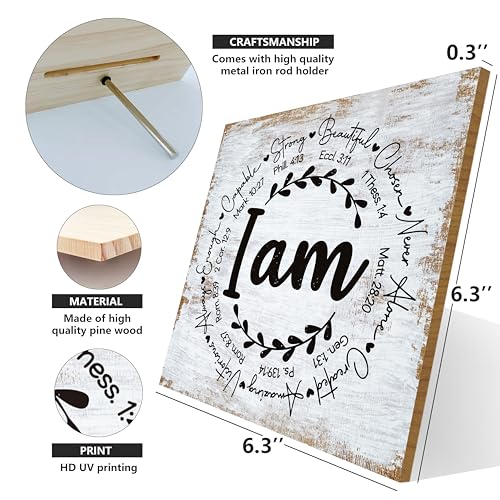 Inspirational Sign Rustic Desk Decor Decorative Christian Encouragement Religious Bible Verse Faith Decoration for Home Farmhouse Office Bathroom Table Shelf Counter Tiered Tray Plaque Sign - color: I Am Strong