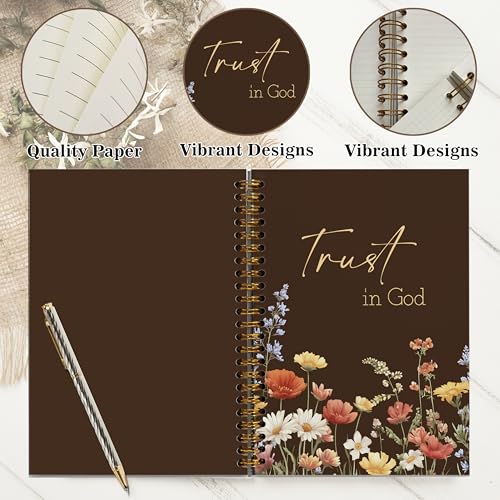 Trust in God - Christian Notebook Journal - Christian Gifts for Women, Vintage Floral Inspirational Bible Journal Notebooks for Note Taking, Bible Study, Prayer & Church Notes, A5 Spiral Notebook (Christian -Brown2) - color: Christian -Brown2