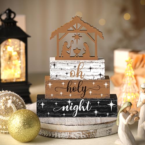 Geelin 4 Pcs Christmas Nativity Scene Table Wooden Decorations - style: Jesus