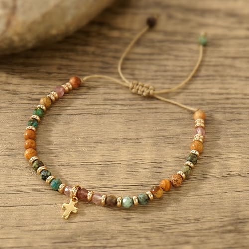 Christian Easter Gifts for Women,Cross Natural Stone Beaded Bracelet,Inspirational Religious Jewelry Gift - color: Joshua