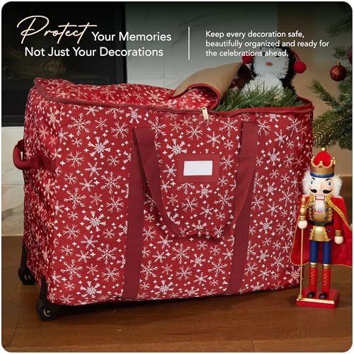 Covermates Rolling Treasurekeeper Storage Bag, 19.25" W x 13" D x 18.5" H - color: Red Snowflake Polyester, size: 19.25W x 13D x 18.5H - With Wheels