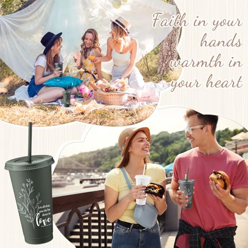 10 Pcs Christian Cup with Lids and Straws 24oz, Boho Colors - color: Boho Colors