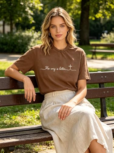 Christian Graphic T Shirt for Women Bible Verse Saying Faith Shirts Jesus Religious Tshirts Inspirational Tees Tops - color: Coffee, size: Medium