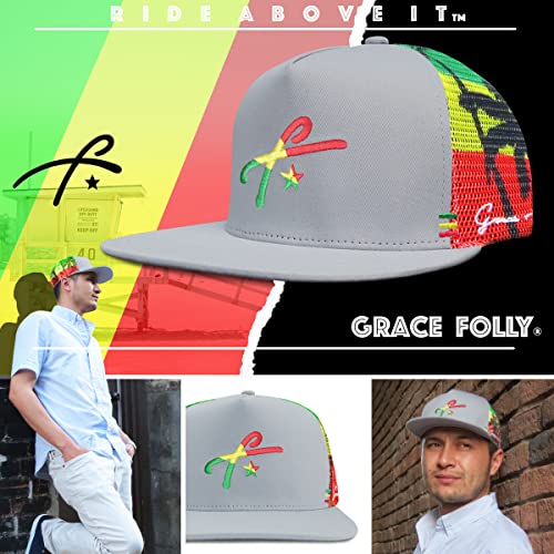 Grace Folly Trucker Hat for Men & Women. Snapback Mesh Caps - color: Rasta