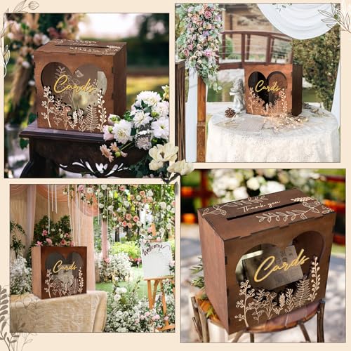 Wooden Wedding Card Box for Reception, Gift Card Box for Wedding, Brown