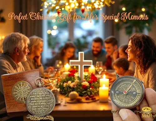 Handmade Religious Brass Compass Gift with Engraved & Embossed Faith Messages – Inspirational Christian Religious Gift Keepsake for Baptism, Confirmation, Christening, First Communion or Christmas - style: For I Know – Edition 2