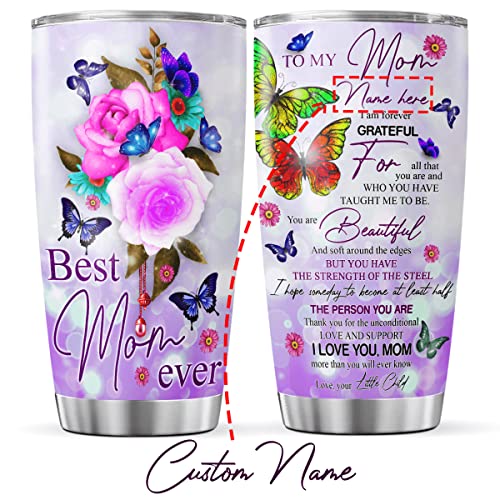 CUBICER Personalized Coffee Tumbler Flowers Custom Name Travel Mug Mother Gifts For Mom Women Stainless Steel Cup Butterflies Insulated Tumblers Inspirational Sayings On Birthday - color: Floral Theme