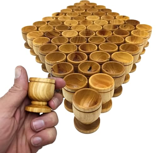 Zuluf Olive Wood Mini Very Small Communion Cups Set of 60 Wooden Chalice Goblets for Church Wine Worship Services Holy Land Bethlehem 1.6 Inch