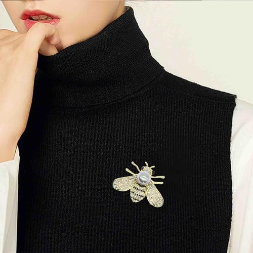 Honey Bee Brooches Crystal Insect Themed Bee Brooch Animal Fashion Shell Pearl Brooch Pin Gold Tone - color: Gray pearl