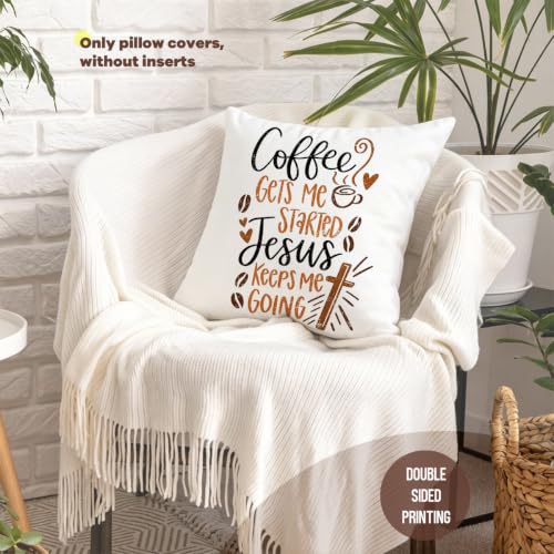 Motivational Coffee Sign Throw Pillow Covers, Christian Pillow Covers 18x18 - color: Coffeejesus