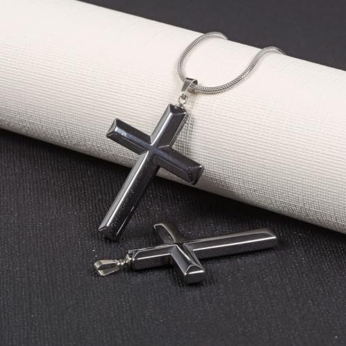 Justinstones Natural Gemstone Carved Cross Reiki Chakra Pendant Necklace 22 Inch - color: 40mm Hematite