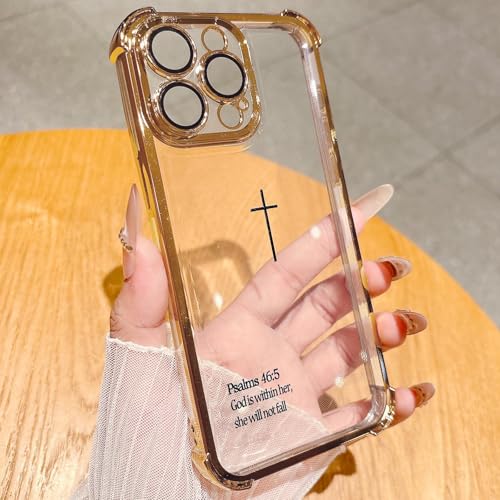 Bible Verse Design Phone Case for iPhone 13 Pro, Electroplated Frame Clear Simple Case with Cute Fashion Cross Pattern, Soft TPU Shockproof Cover for Girls Women and Men - Clear Gold - color: Clear-Gold, size: iPhone 13 Pro
