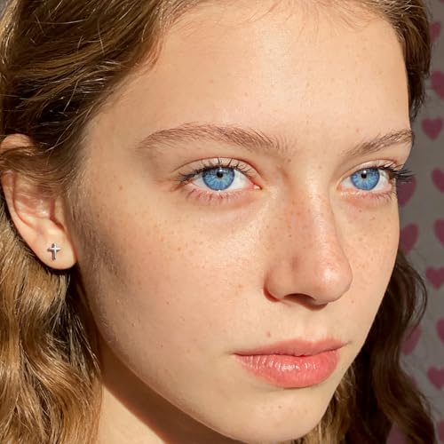 Tiny 925 Sterling Silver Cross Stud Earrings for Women Small Religious Faith Cubic Zirconia Cross Post Earrings - color: Cross/ Silver