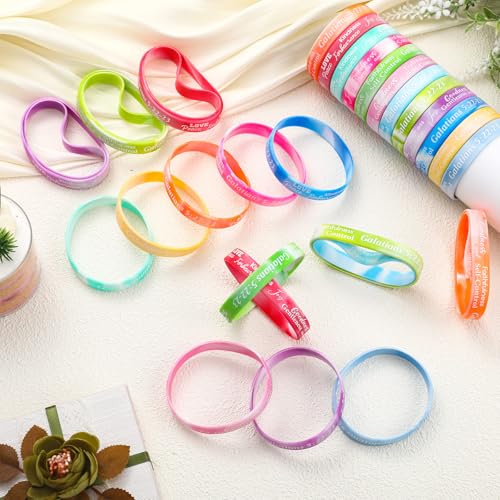 Huquary 48 Pcs Fruit of The Spirit Silicone Bracelets Bulk - color: gradient color