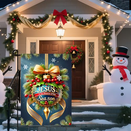 IVN Christmas Holly Berries Garden Flag 12x18 Inch Double Sided - color: Christmas Ornament Jesus