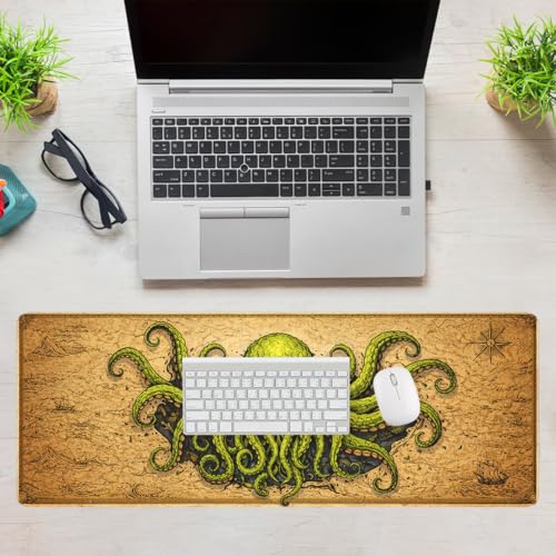Octopus Monster Mouse Pad Cthulhu Dark Sea Pirate Fantasy Mousepad Extended Large Laptop Keyboard Non-Slip Rubber Base with Stitched Edges for Home 31.5x11.8 Inch - color: Octopus Monster, size: 31.5" x 11.8"