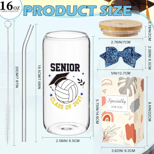 Class of 2027 Senior Gifts - Senior 2027 Volleyball Glass Tumbler with Glitter Bow, Graduation Gift for Girls Women Player College High School Daughter Friends Graduates - style: volleball senior