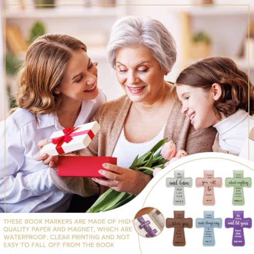 Resurhang 6 Pcs Magnetic Christian Cross Leather Bookmarks, Elegant Bible Verse Page Markers, Practical Reading Accessories Ideal Gift for Teachers Book Lovers and Religious Believers