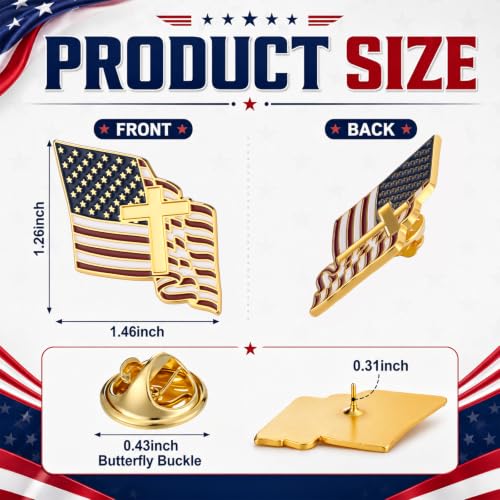 Huquary Patriotic Cross with Waving American Flag Metal USA Flag Lapel Pins for American Patriotic Suits Jackets Hats Backpacks Clothes Decor - style: Flag