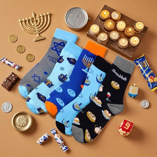 Jeasona Mens Socks Funny Fun Crazy Dress Crew Colorful Gifts for Men - color: Multicolored Hanukkah Gifts 5 Pairs