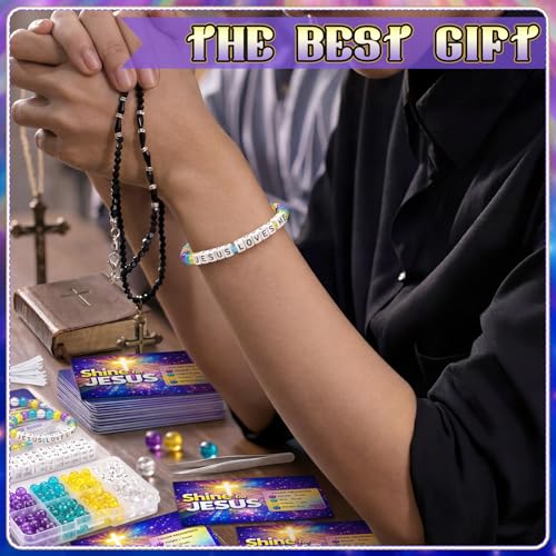Unittype 24 Sets 2026 VBS DIY Crafts Illumination Bracelet Making Kit 2026 Illumination DIY Jesus Loves Me Bead Wristband Craft Kit with Bible Lesson Cards for Sunday School Classroom Party Gifts