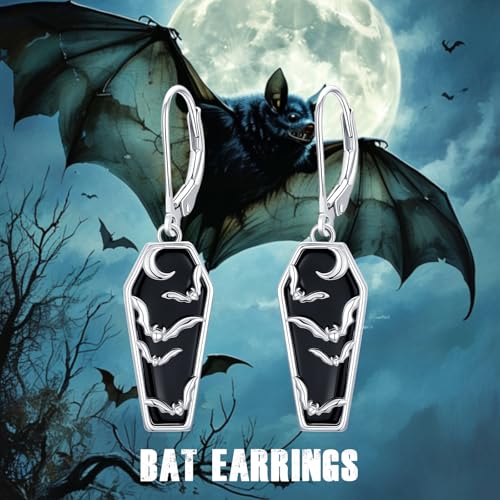 HPQQ Earrings for Women Sterling Silver Dangle Earrings Birthday Christmas Jewelry Gifts for Women Wife Mom - color: White Gold-Bat-Coffin