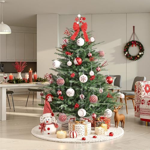 SHareconn 100MM/4 Inch 9PCS Large Christmas Balls Ornaments, Red and White - color: Red & White, size: 3.93 inch