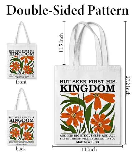 Aesthetic Canvas Tote Bag for Women Man,Christian Bible Verse Reusable Grocery Shoulder Bag for Shopping Work Travel - color: Kingdom