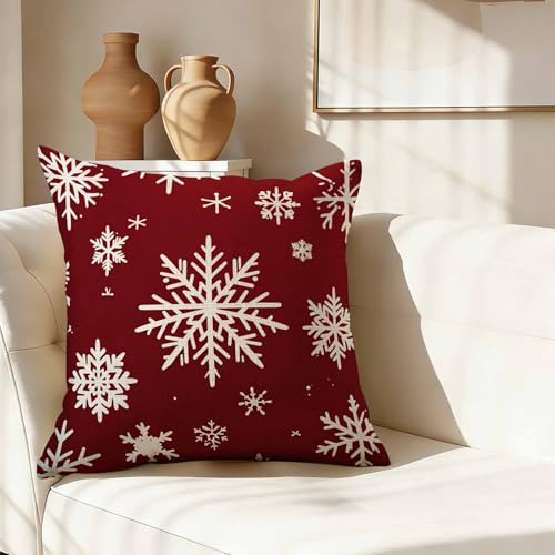 Christmas Holiday Throw Pillow Cover,Red and White Snowflake Pattern Decorative Pillow Case,Festive Winter Cotton Linen Cushion Case for Home Decor 18 * 18 Inch - color: Settype03