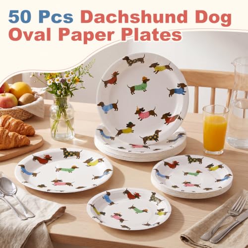 Funnymoom 48 Pcs Dachshund Dog Paper Plate Set Weiner Dog Party Decorations - style: Dachshund Dog