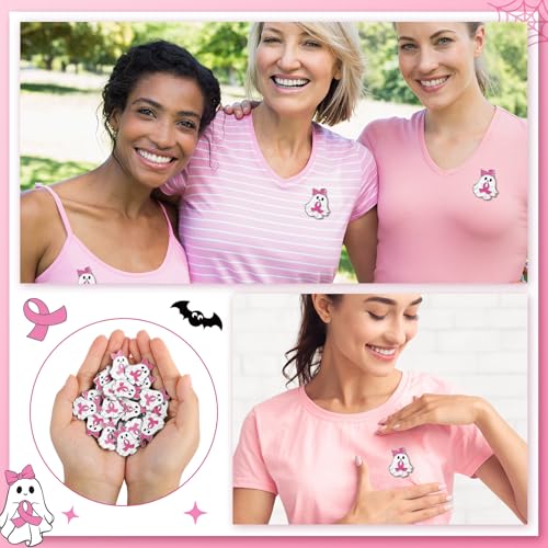 Quelay 30 Sets Breast Cancer Awareness Lapel Pins with Card Bulk Halloween Ghost Pink Ribbon Gifts Accessories for Women Survivor Public School Charity Events Gift Supplies - style: Breast Cancer Awareness
