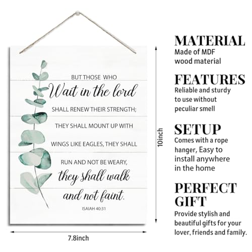 Christian Decor, Rustic Hanging Wood Plaque Sign, Inspirational Wood Sign, Christian Wall Sign Plaque, Home Bedroom Decor, Isaiah 40:31 Sign - Those Who Wait in the Lord shall Renew Their Strength - color: ISAIAH 40:31
