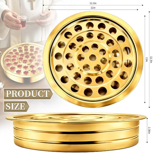 Stainless Steel Communion Tray, 40 Cup Openings, Stackable Silver Church Communion Cup Holder for Worship Services and Holy Communion Supplies, 1 Gold Wine Tray, No Lid - color: Gold